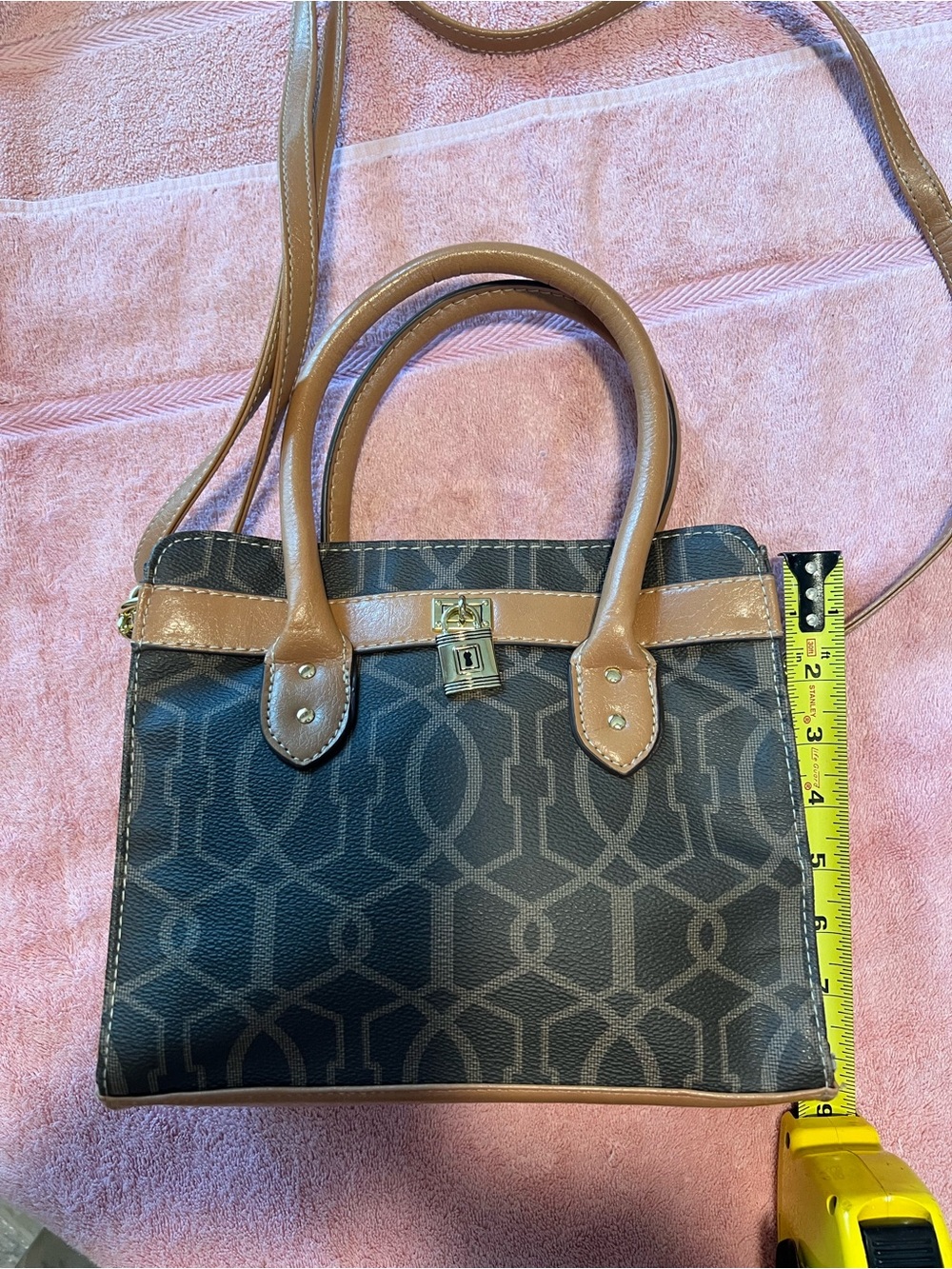 Source Unknown Brown Patterned Satchel with Tan Trim